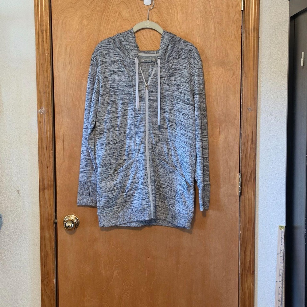 Athleta Heather Gray Space Dye Full Zip Hoodie Jacket Thumbholes Small
